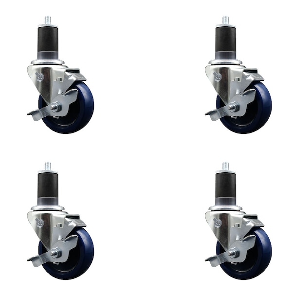 Service Caster 3.5'' SS Solid Poly Swivel 1-7/8'' Expanding Stem Caster Set with Brake, 4PK SCC-SSEX20S3514-SPUS-TLB-178-4 - main